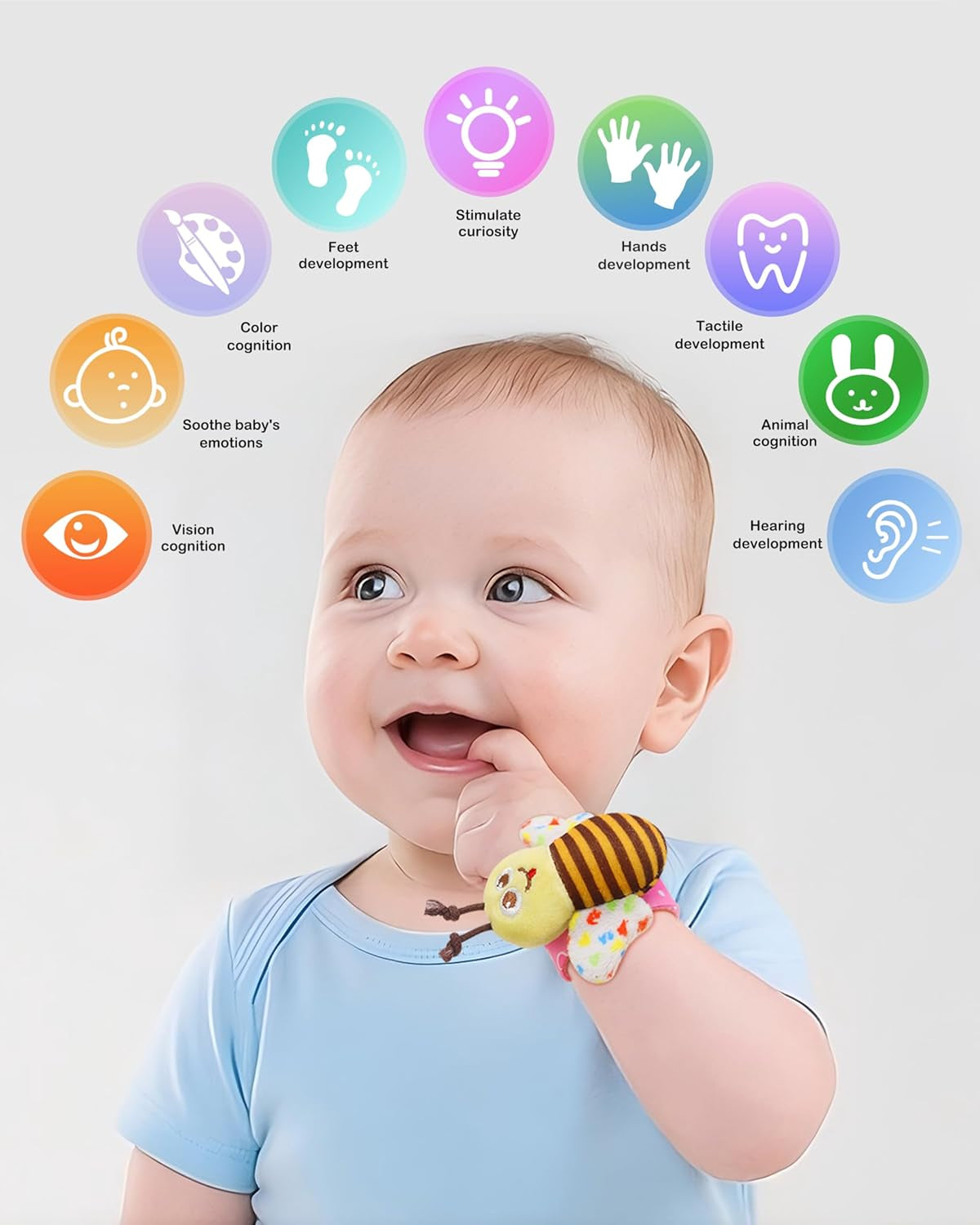 Soft Baby Rattle Wrist Rattle Foot Finder Socks Set,Cotton and Plush Stuffed Infant Toys,Birthday Holiday Birth Present Gift for Newborn Boy Girl Kids Toddler (8Pcs-B Set)