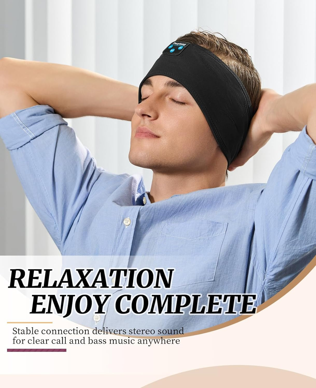 Sleep Headphones Bluetooth Wireless Sports Headband, Long Playtime Lightweight Headphones Hi-Fi Stereo Ergonomic ASMR Sleep Headphone Cool Gadget Gift for Men Women Black