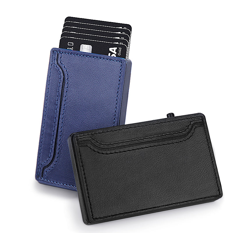 Portefeuille Cuir & Aluminium Pop-Up RFID Homme – 7 Cartes, 2 Poches Billets