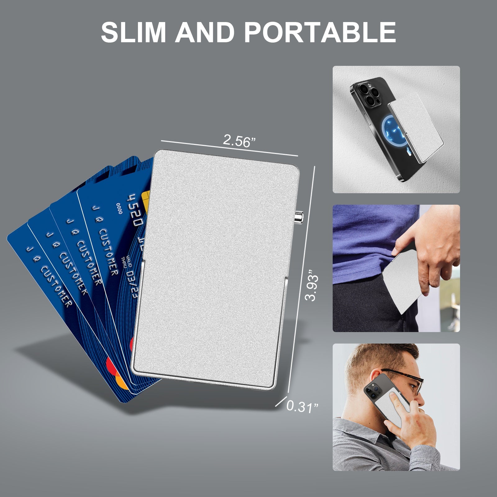 Portefeuille RFID MagSafe Aluminium avec Support Réglable – 4 Cartes, iPhone 12+