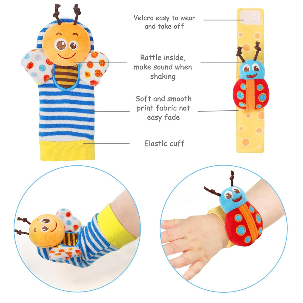 Soft Baby Rattle Wrist Rattle Foot Finder Socks Set,Cotton and Plush Stuffed Infant Toys,Birthday Holiday Birth Present Gift for Newborn Boy Girl Kids Toddler (8Pcs-B Set)