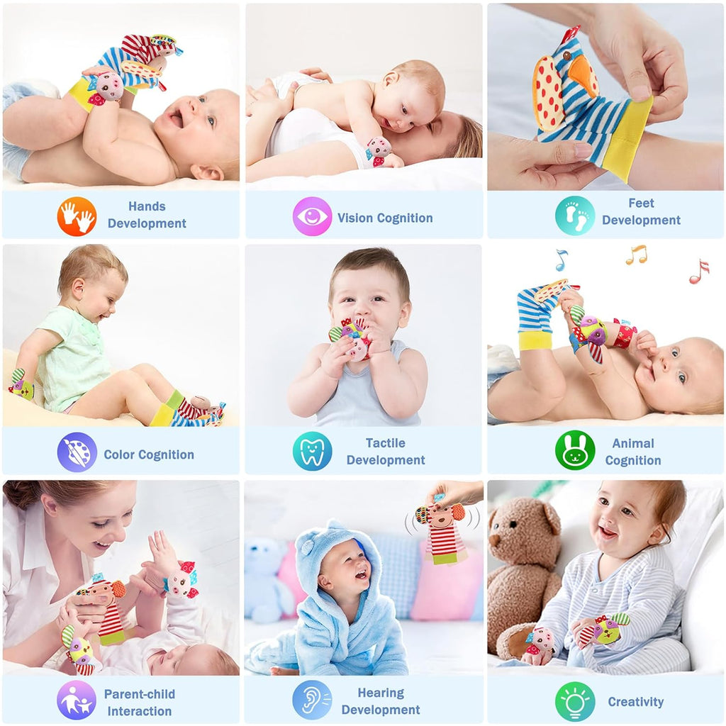 Soft Baby Rattle Wrist Rattle Foot Finder Socks Set,Cotton and Plush Stuffed Infant Toys,Birthday Holiday Birth Present Gift for Newborn Boy Girl Kids Toddler (8Pcs-B Set)