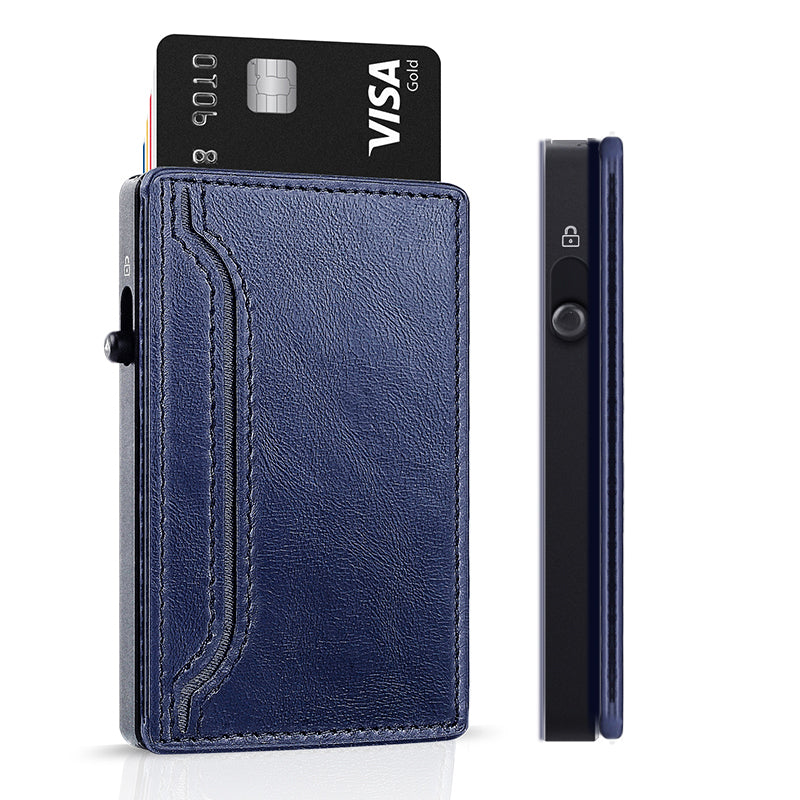 Portefeuille Cuir & Aluminium Pop-Up RFID Homme – 7 Cartes, 2 Poches Billets