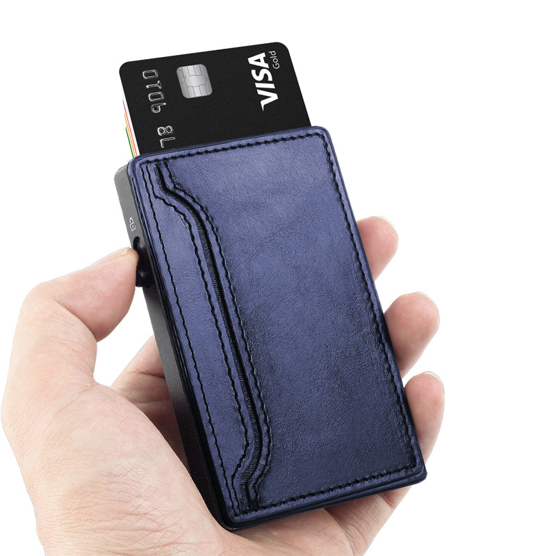 Portefeuille Cuir & Aluminium Pop-Up RFID Homme – 7 Cartes, 2 Poches Billets