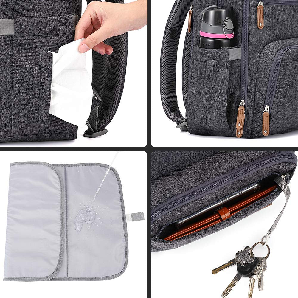 Diaper Bag Backpack,  Large Unisex Baby Bags Multifunction Travel Back Pack for Mom and Dad with Changing Pad and Stroller Straps, Dark Gray