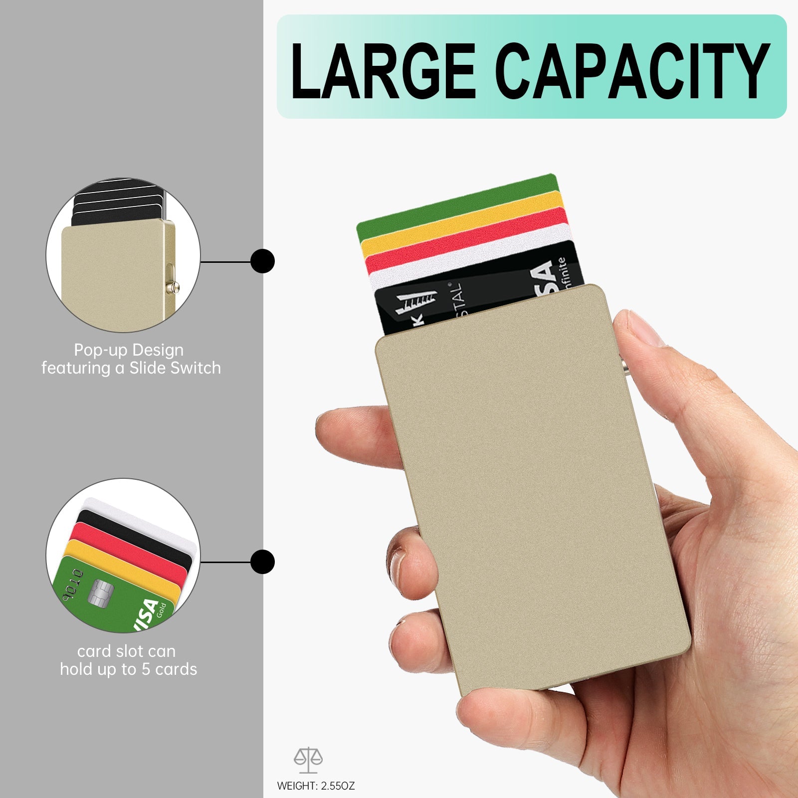 Portefeuille Aluminium Pop-Up RFID Homme – Slim, Anti-Vol, 5 Cartes