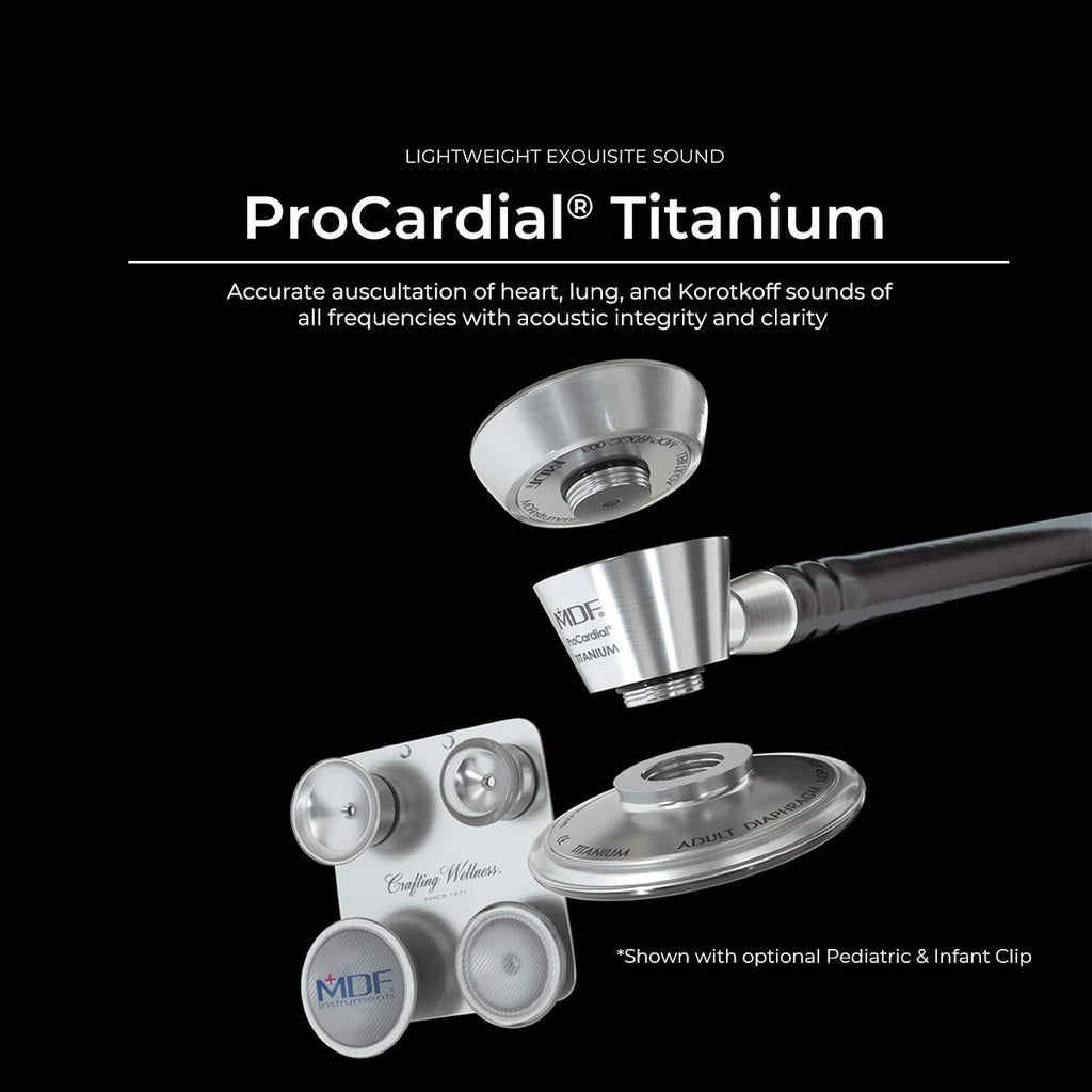 , Procardial Cardiology Stethoscope, Lightweight Titanium, Adult, Dual Head, Black Tube, Black Chestpiece-Headset, MDF797TBO11