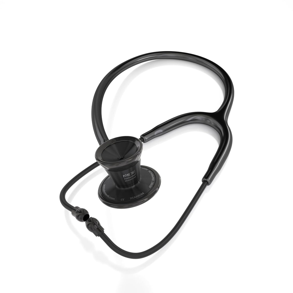, Procardial Cardiology Stethoscope, Lightweight Titanium, Adult, Dual Head, Black Tube, Black Chestpiece-Headset, MDF797TBO11