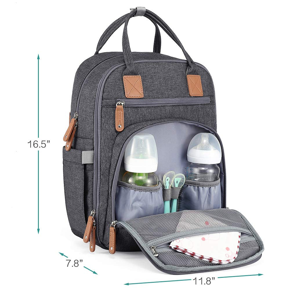 Diaper Bag Backpack,  Large Unisex Baby Bags Multifunction Travel Back Pack for Mom and Dad with Changing Pad and Stroller Straps, Dark Gray
