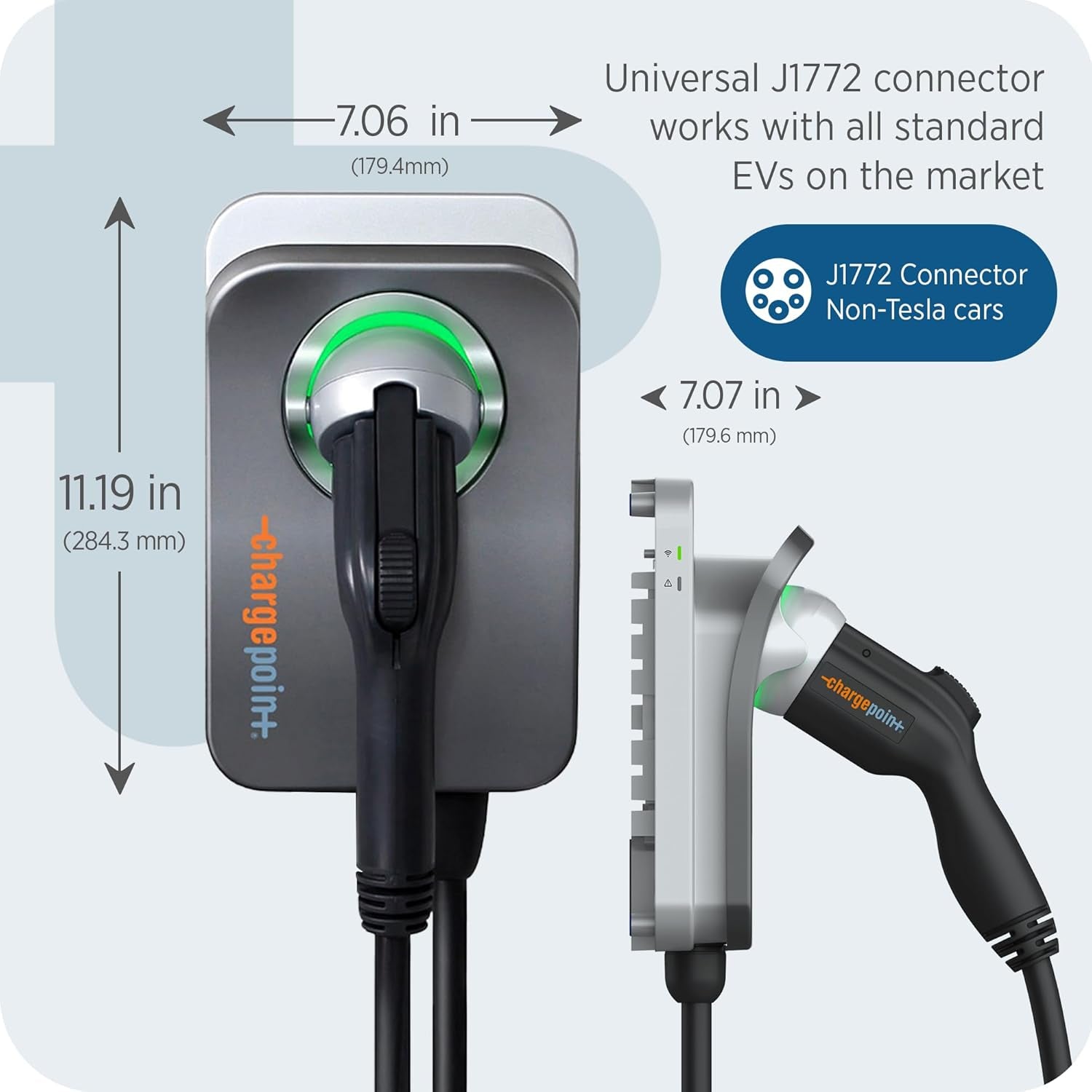 Level 2 240V Smart Home Flex Hardwire Outdoor Charging Station and Cable for 20-80A Circuit Breaker for Electric Cars, Gray