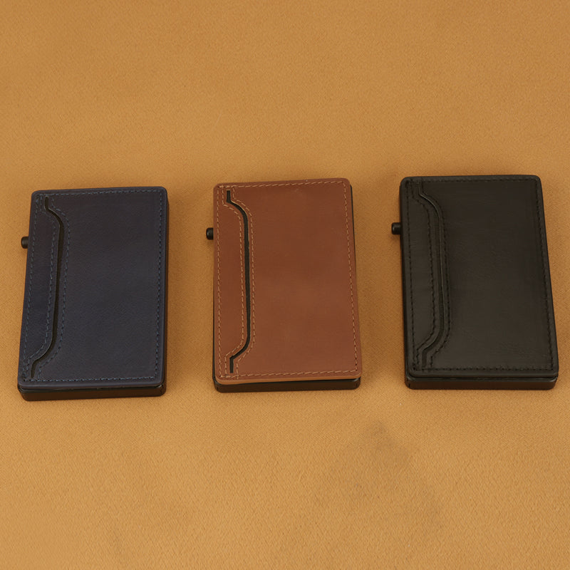 Portefeuille Cuir & Aluminium Pop-Up RFID Homme – 7 Cartes, 2 Poches Billets
