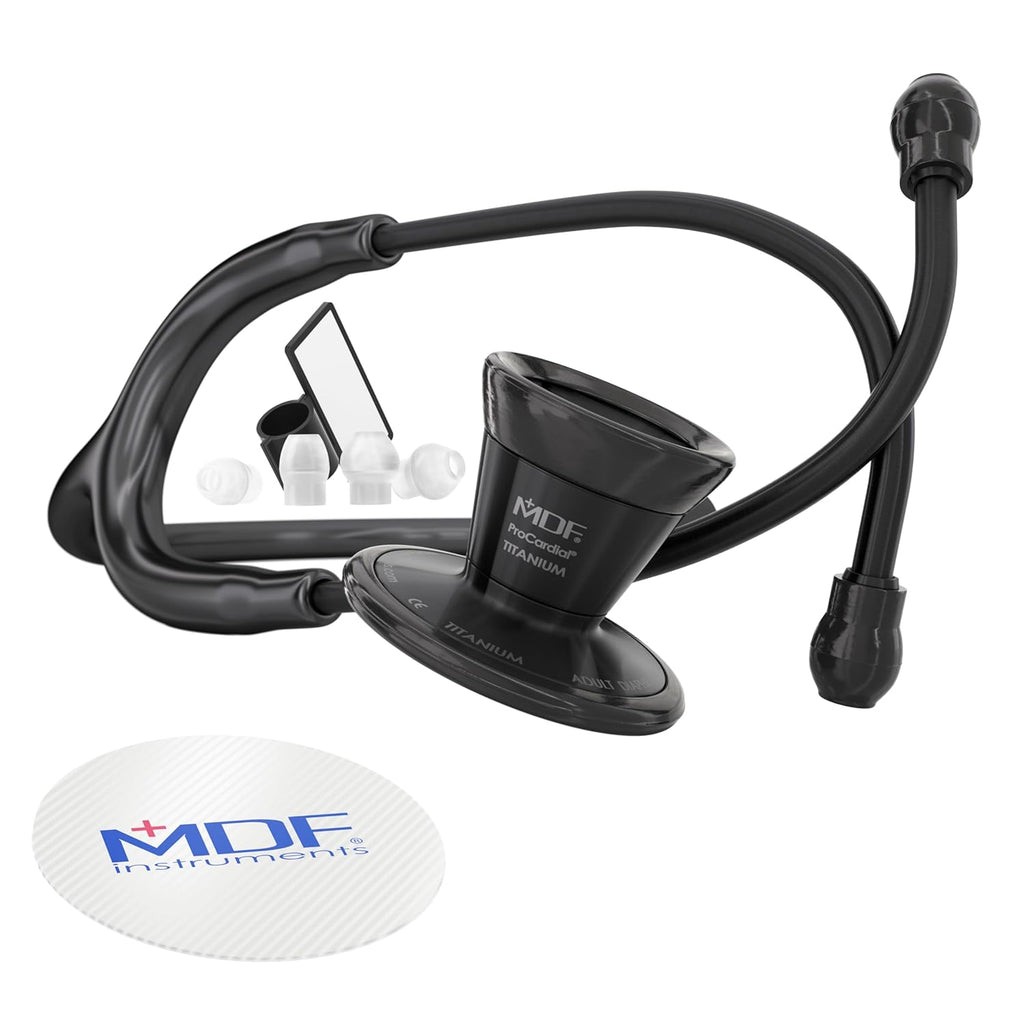 , Procardial Cardiology Stethoscope, Lightweight Titanium, Adult, Dual Head, Black Tube, Black Chestpiece-Headset, MDF797TBO11