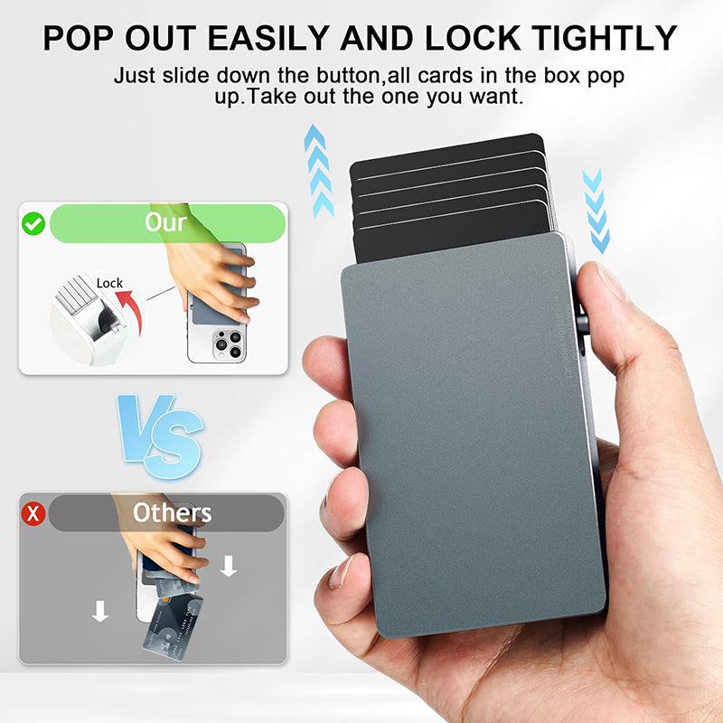Portefeuille Aluminium Pop-Up RFID Homme – Slim, Anti-Vol, 5 Cartes