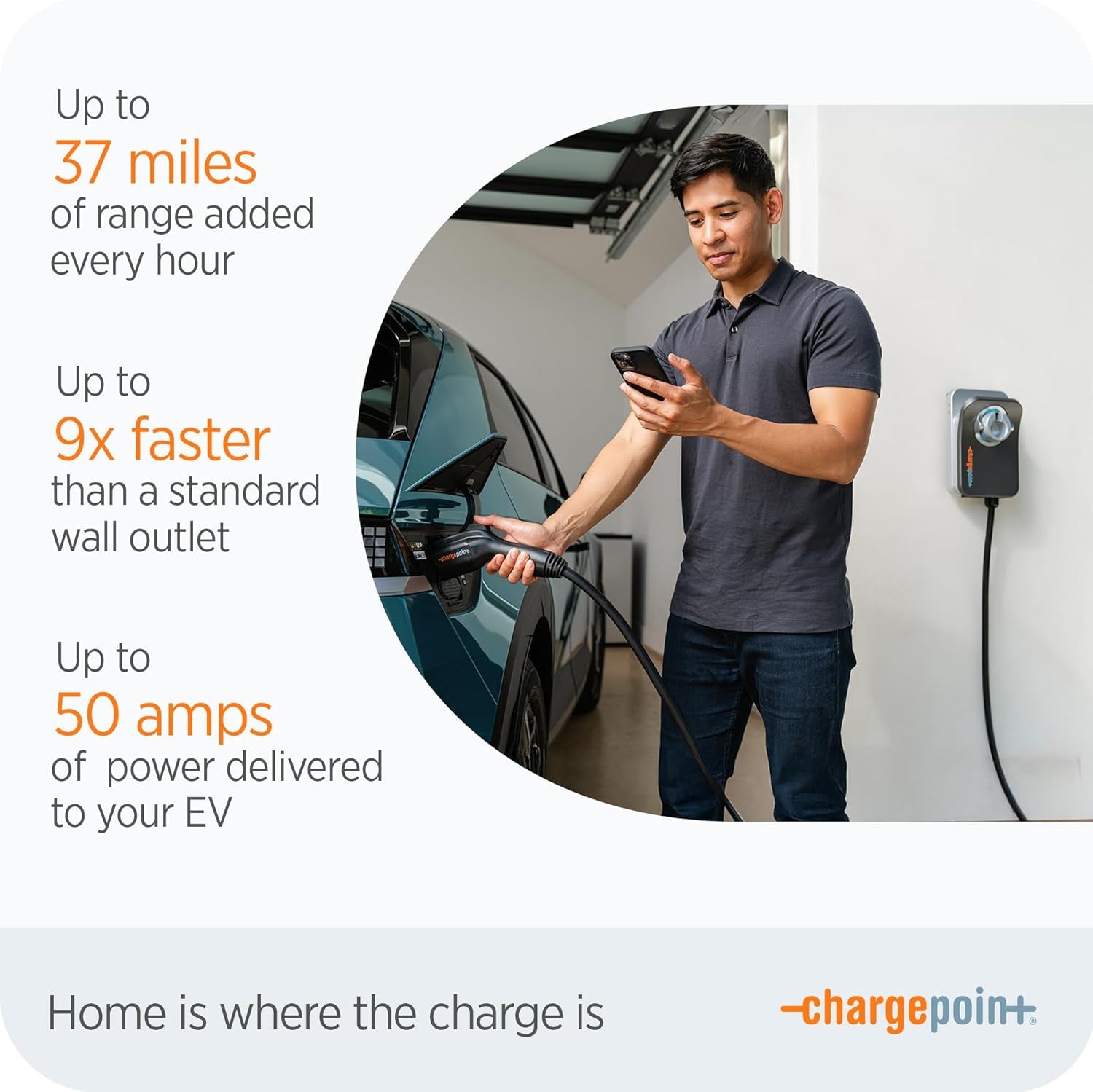Level 2 240V Smart Home Flex Hardwire Outdoor Charging Station and Cable for 20-80A Circuit Breaker for Electric Cars, Gray