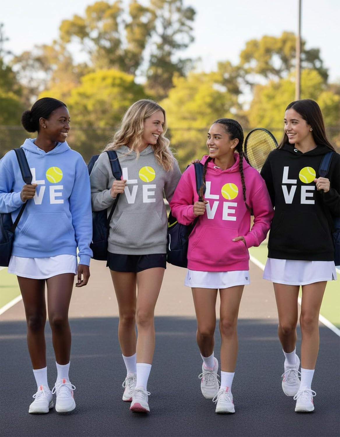 Love Tennis Hoodie Tennis Gift Idea for Players Coaches & Fans Sporty Hoodies for Women & Teen Girls