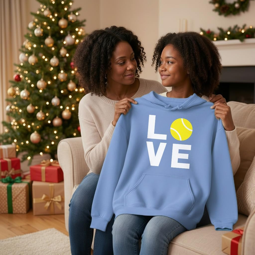 Love Tennis Hoodie Tennis Gift Idea for Players Coaches & Fans Sporty Hoodies for Women & Teen Girls