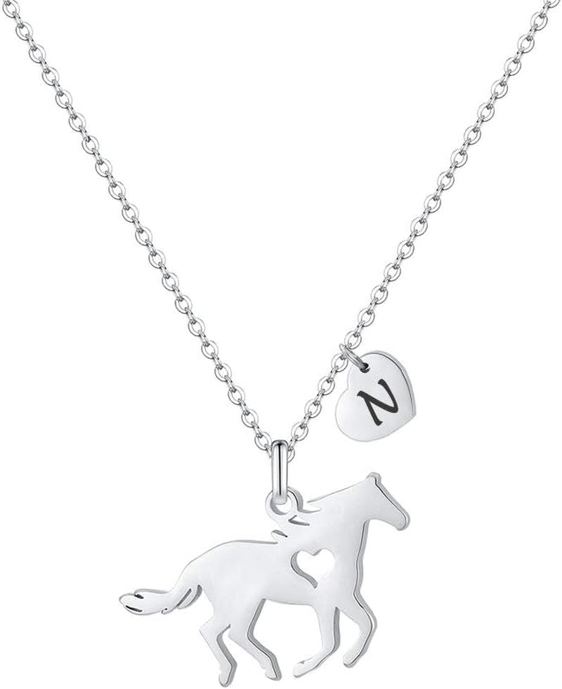 Easter Gifts for Kids Toddlers Teens - Easter Basket Stuffers Horse Necklace Gifts for Girls Horse Jewelry Necklaces Heart Initial Necklace Personalized Birthday Gift for Kids Teen Girl Women